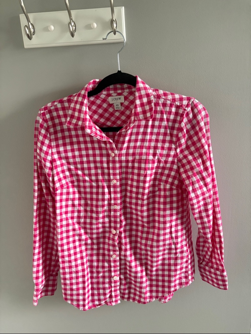 J. Crew Pink and White flannel Gingham Button-Up Shirt